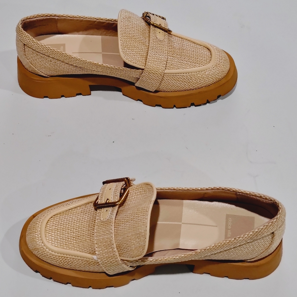 Dolce Vita Beige Textured Loafers with Buckle